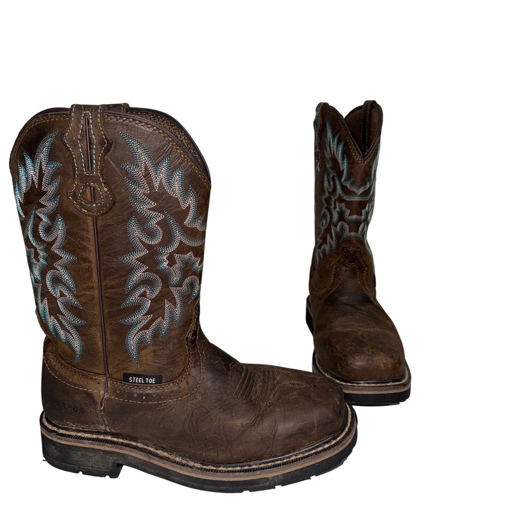 Brazos Bandero Steel Toe Western Work Boots Womens 8 Brown Leather Safety Toe